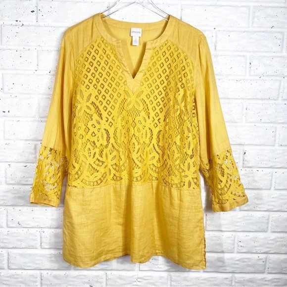 Chico's Yellow Lace Tunic Top - Picture 1 of 7